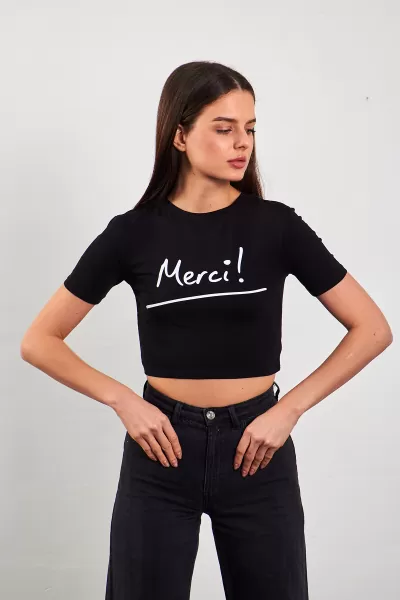 Siyah Beyaz Crop Top Tişört
