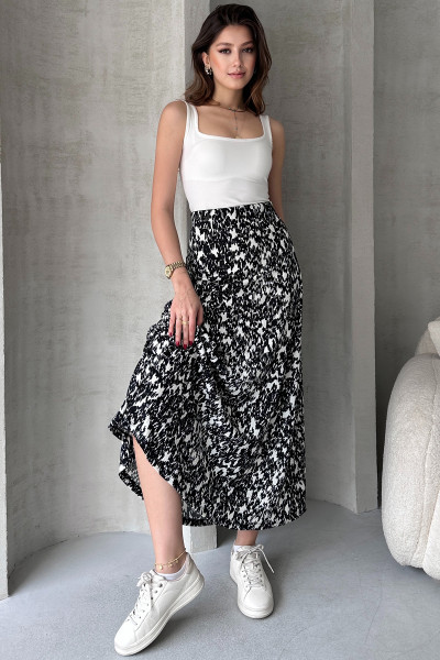 Siyah Beyaz Desenli Uzun Bürümcük Etek