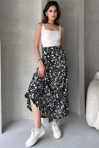 Siyah Beyaz Desenli Uzun Bürümcük Etek