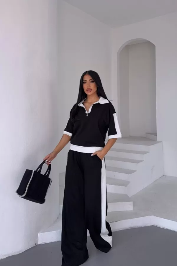 Siyah Beyaz İkili Kadın Alt Üst Takım