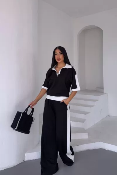 Siyah Beyaz İkili Kadın Alt Üst Takım