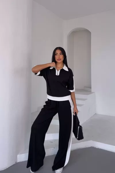 Siyah Beyaz İkili Kadın Alt Üst Takım