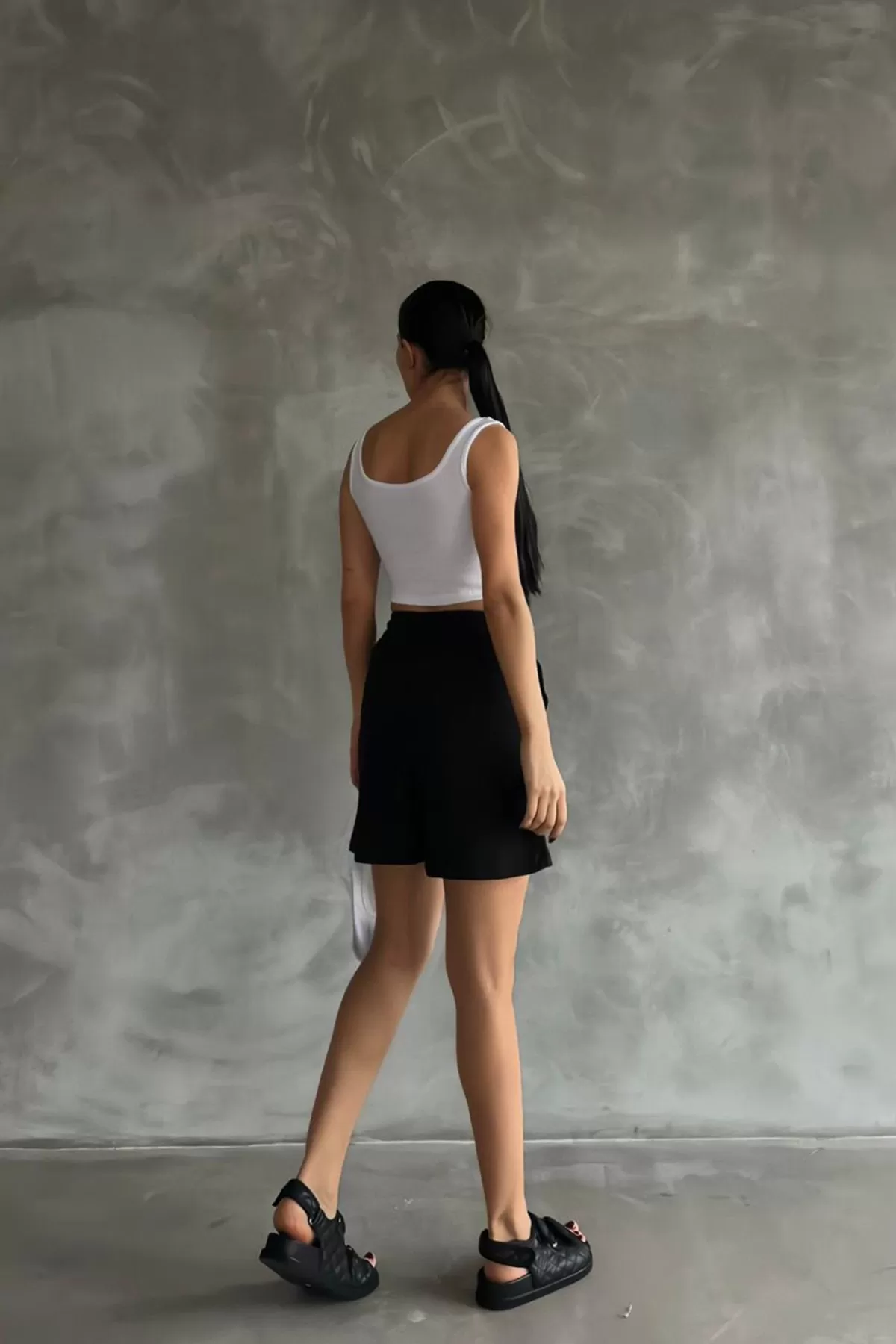 Siyah Beyaz Şort Crop Kadın Alt Üst Takım