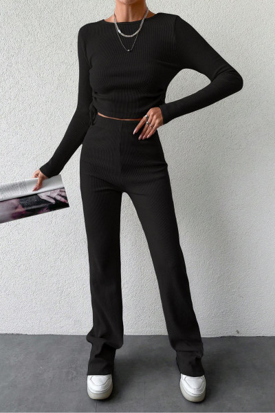 Siyah Bisiklet Yaka Bluz Pantolon Kadın Alt Üst Takım