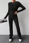 Siyah Bisiklet Yaka Bluz Pantolon Kadın Alt Üst Takım