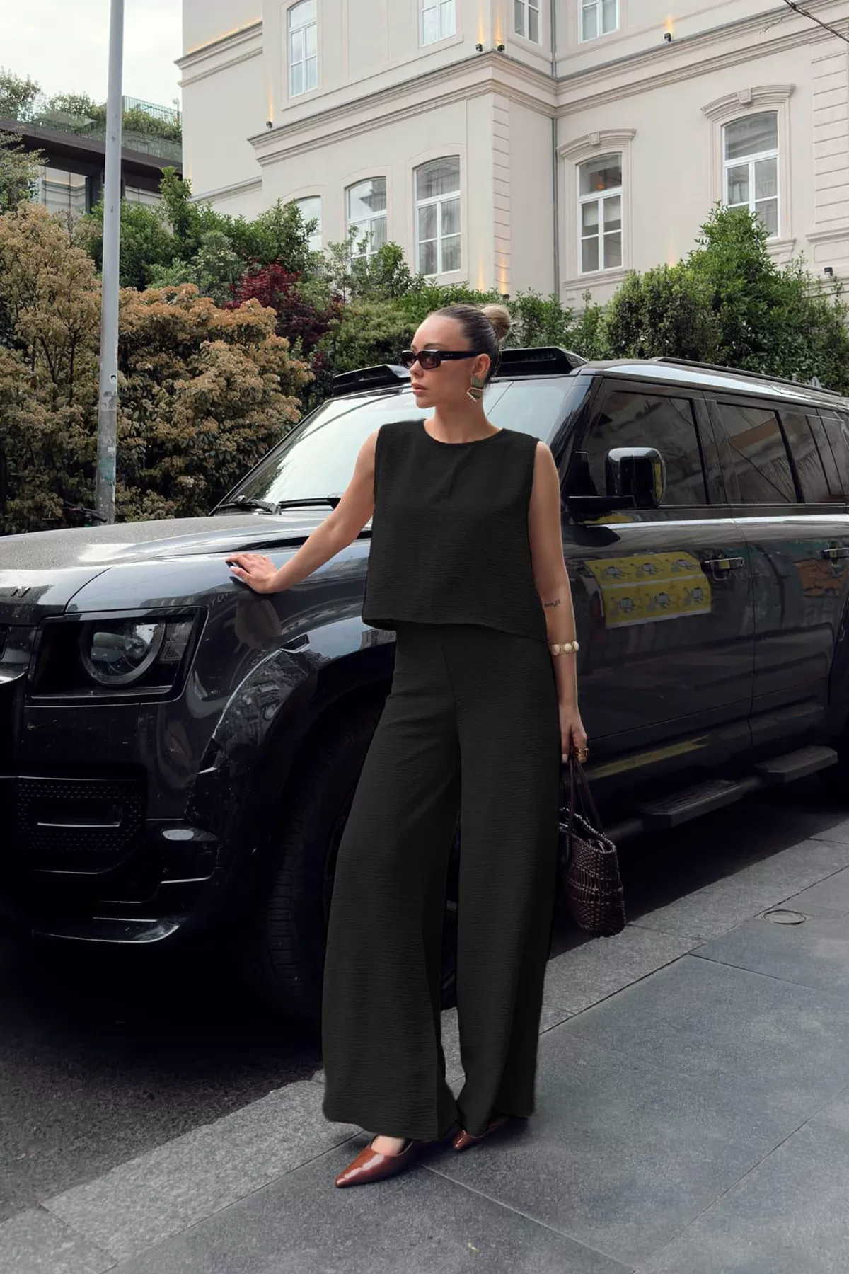 Siyah Bluz Geniş Paça Pantolon Alt Üst Takım