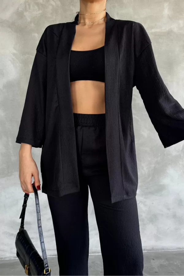 Siyah Bürümcük Kumaş Kadın Alt Üst Takım