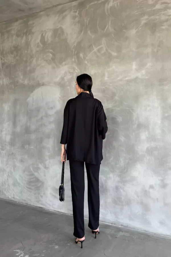 Siyah Bürümcük Kumaş Kadın Alt Üst Takım