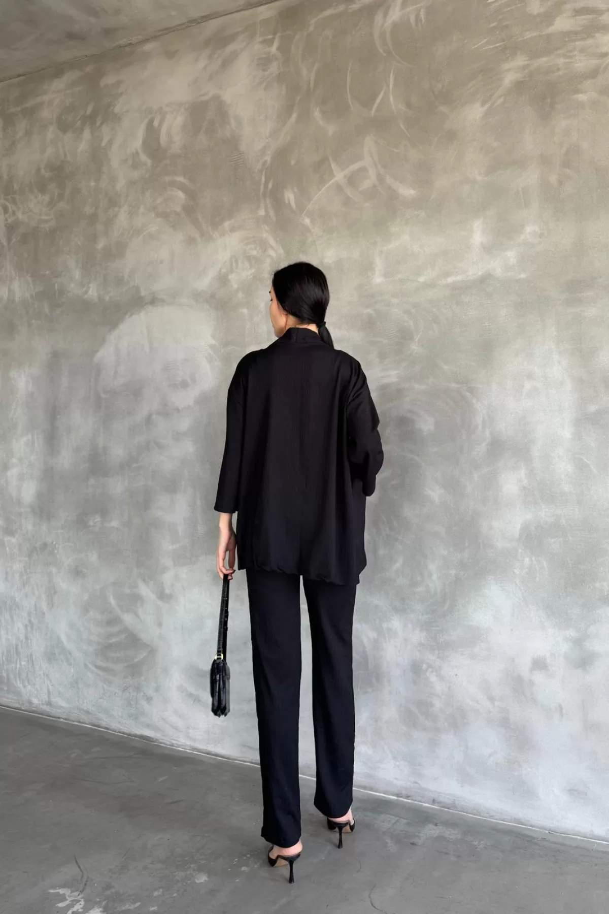 Siyah Bürümcük Kumaş Kadın Alt Üst Takım