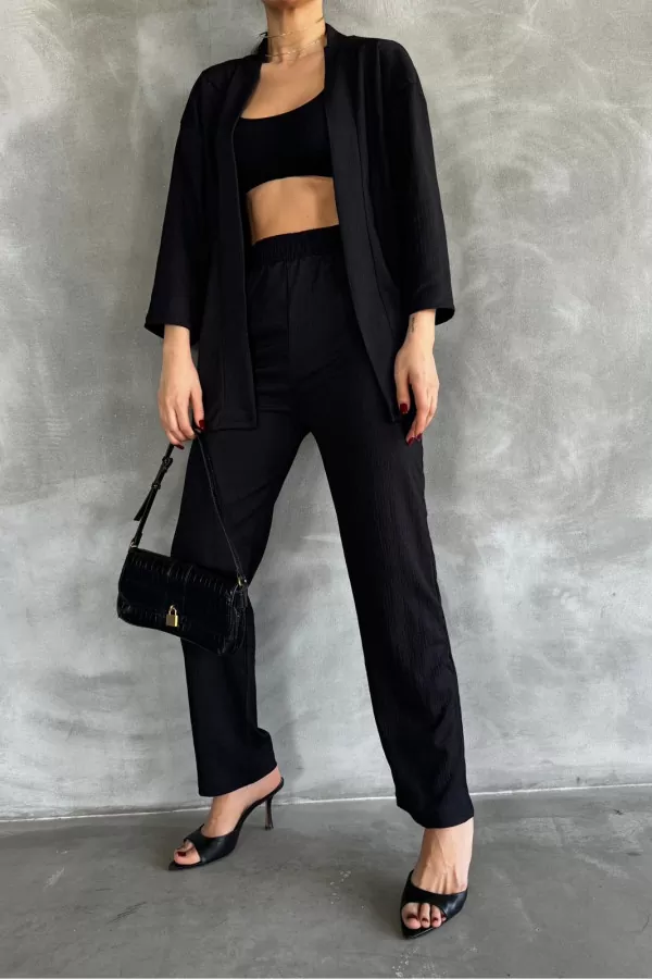 Siyah Bürümcük Kumaş Kadın Alt Üst Takım