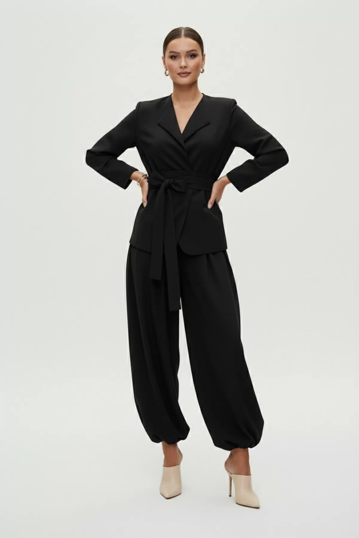 Siyah Ceket Bluz Şalvar Pantolon Alt Üst Takım