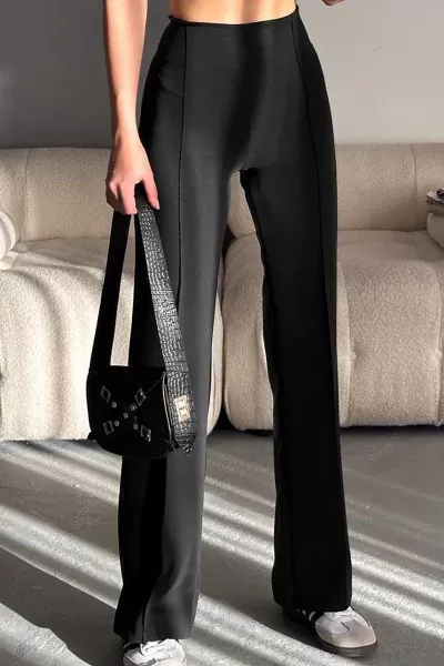 Çima Dikiş Detaylı Siyah Modal Kumaş Kadın Pantolon