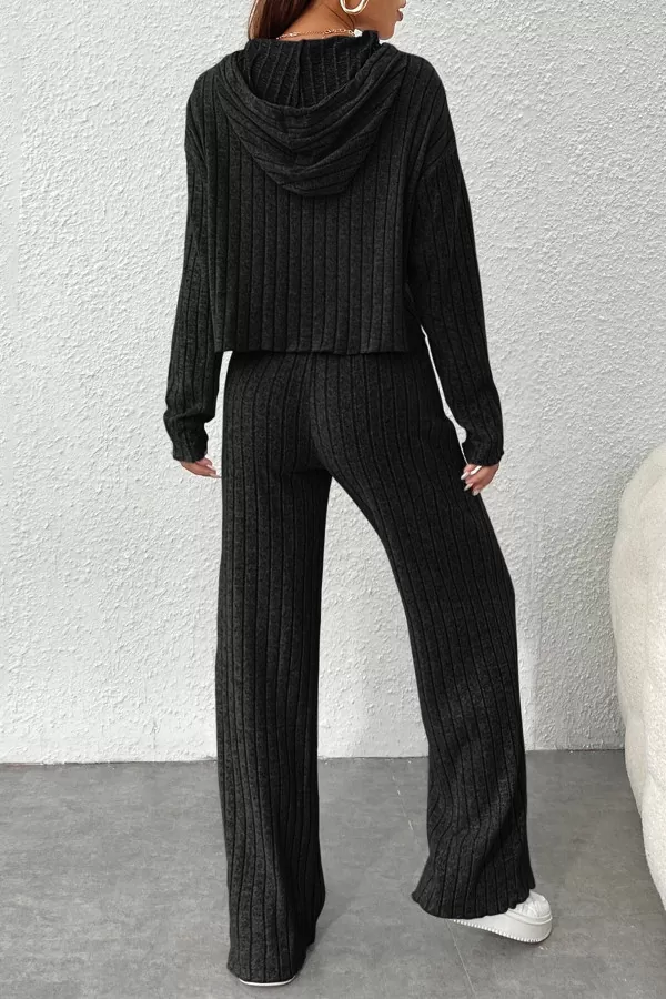 Siyah Crop Bluz Pantolon Alt Üst Takım