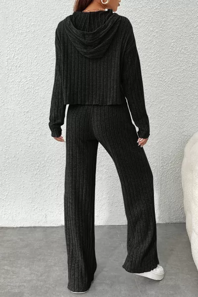 Siyah Crop Bluz Pantolon Alt Üst Takım