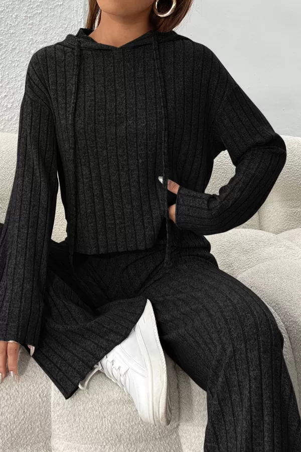 Siyah Crop Bluz Pantolon Alt Üst Takım