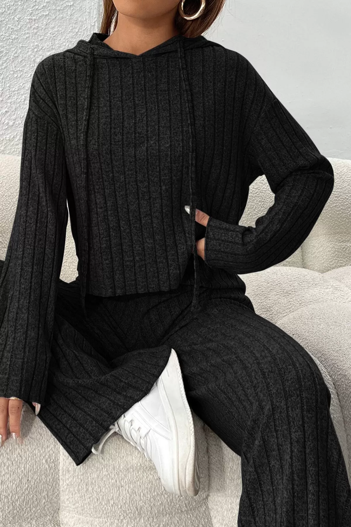 Siyah Crop Bluz Pantolon Alt Üst Takım