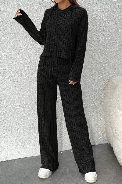 Siyah Crop Bluz Pantolon Alt Üst Takım