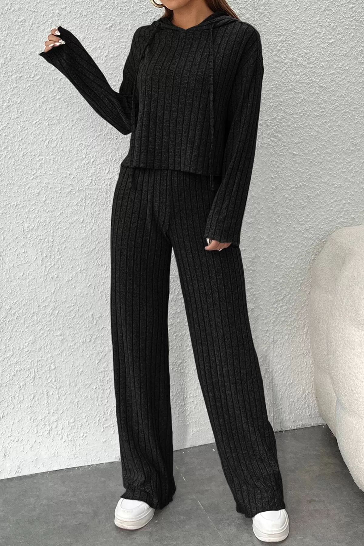 Siyah Crop Bluz Pantolon Alt Üst Takım