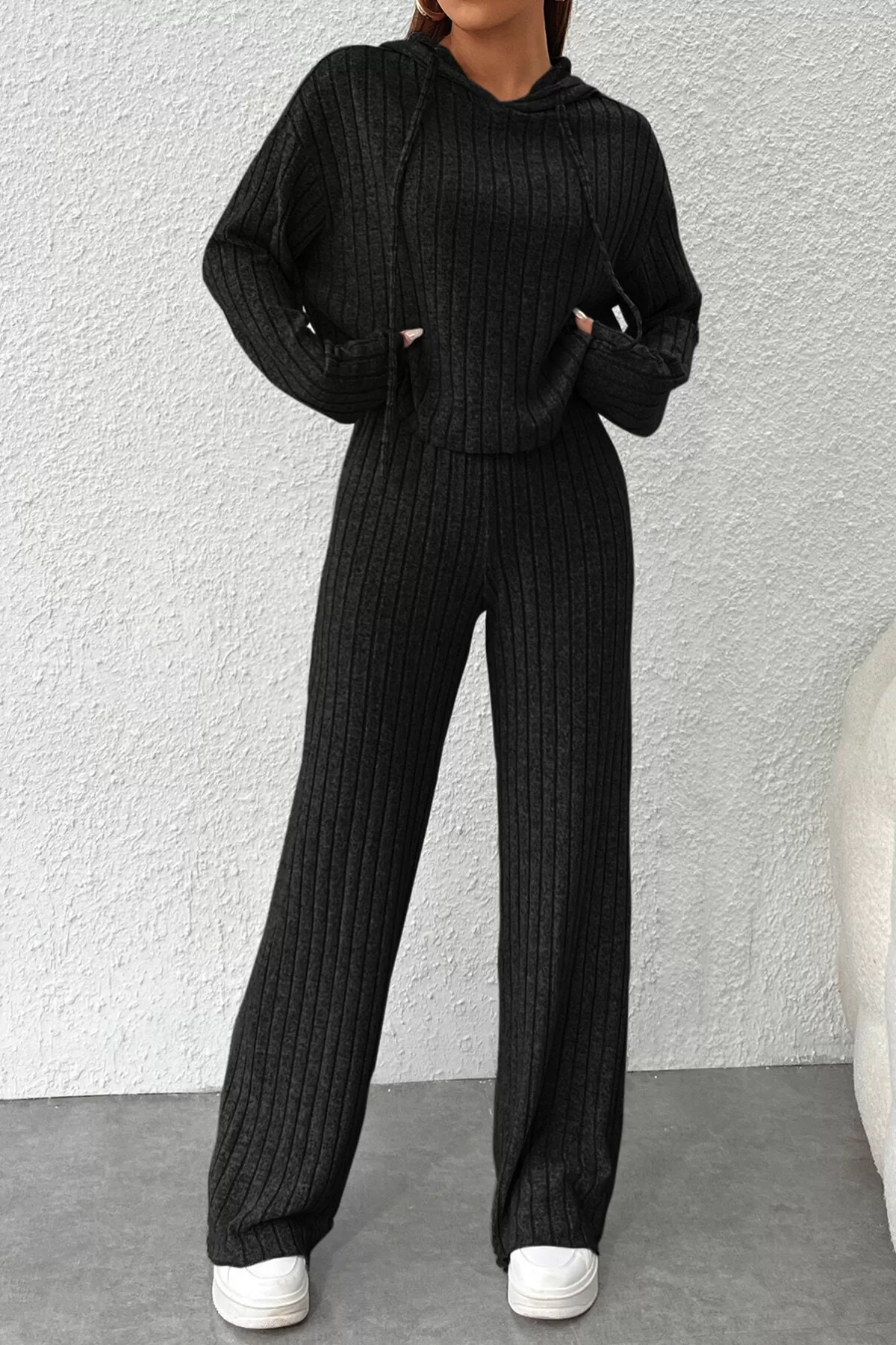 Siyah Crop Bluz Pantolon Alt Üst Takım