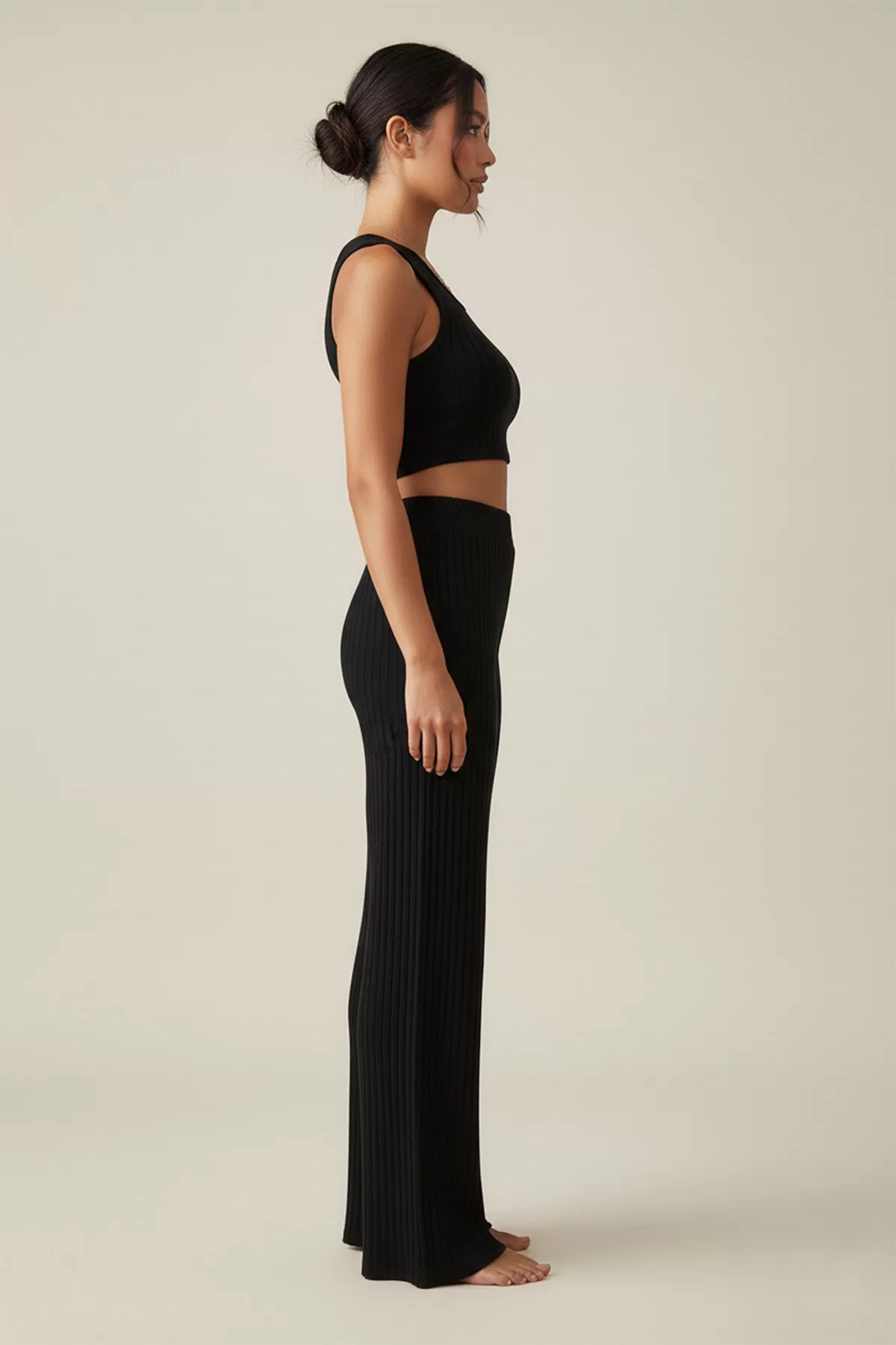 Siyah Crop Bluz Pantolon Alt Üst Takım