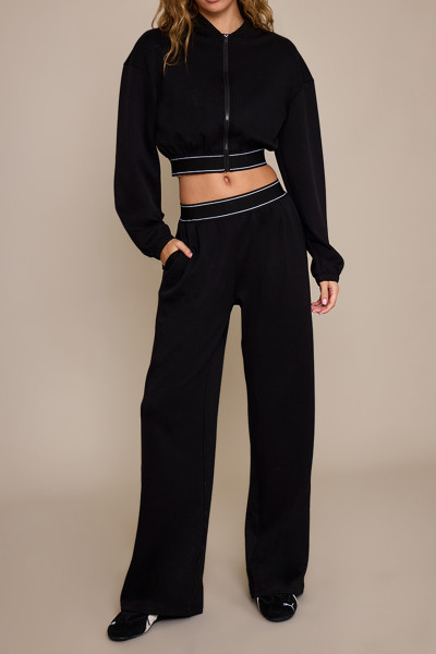 Siyah Crop Bomber Ceket Pantolon Kadın Alt Üst Takım