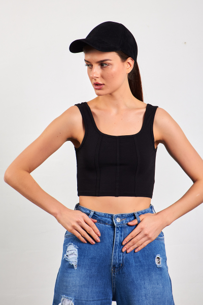 Siyah Crop Top Kadın Atlet