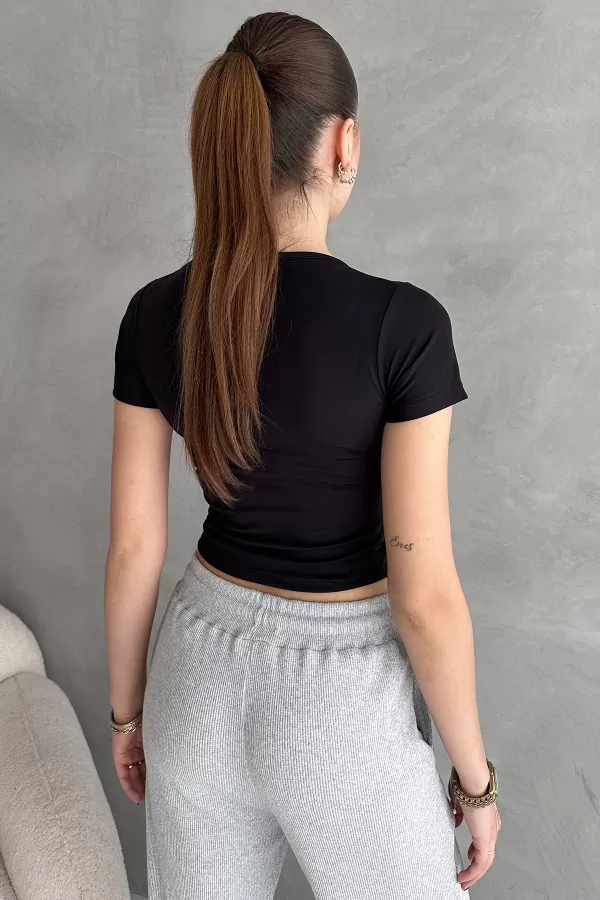 Siyah Dalgıç Kumaş Crop Body