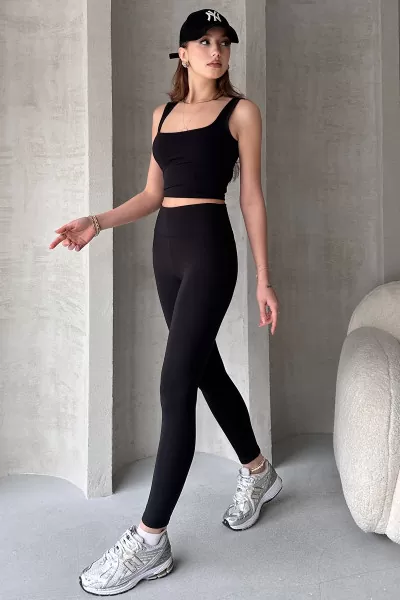 Siyah Dalgıç Kumaş Tayt