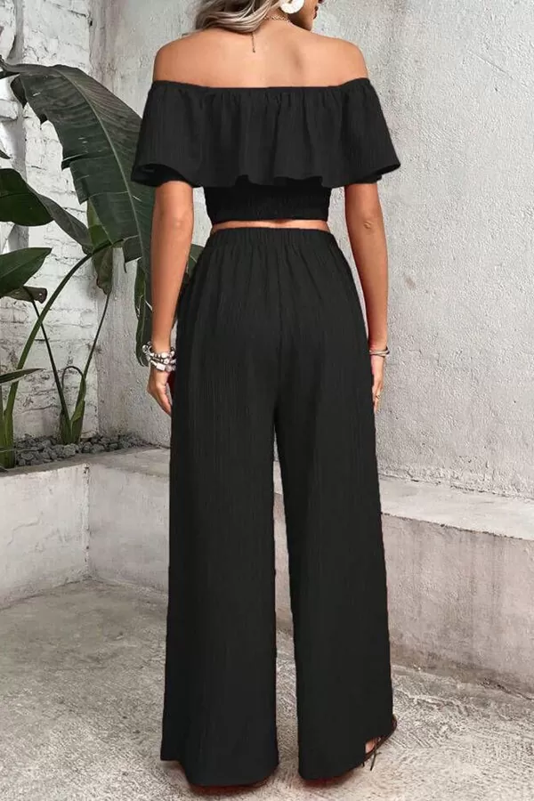 Siyah Fırfır Detaylı Madonna Yaka Kadın Alt Üst Takım