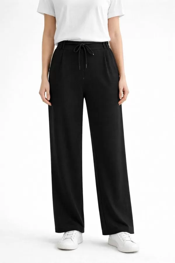 Siyah Full Likralı Modal Kumaş Kadın Palazzo Pantolon