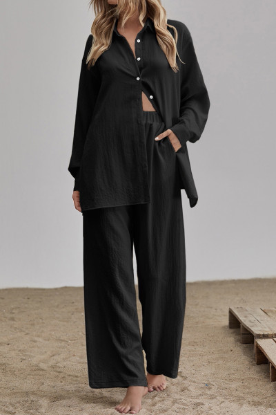 Siyah Gömlek Pantolon Kadın İkili Takım