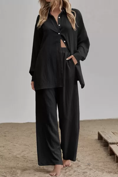 Siyah Gömlek Pantolon Kadın İkili Takım