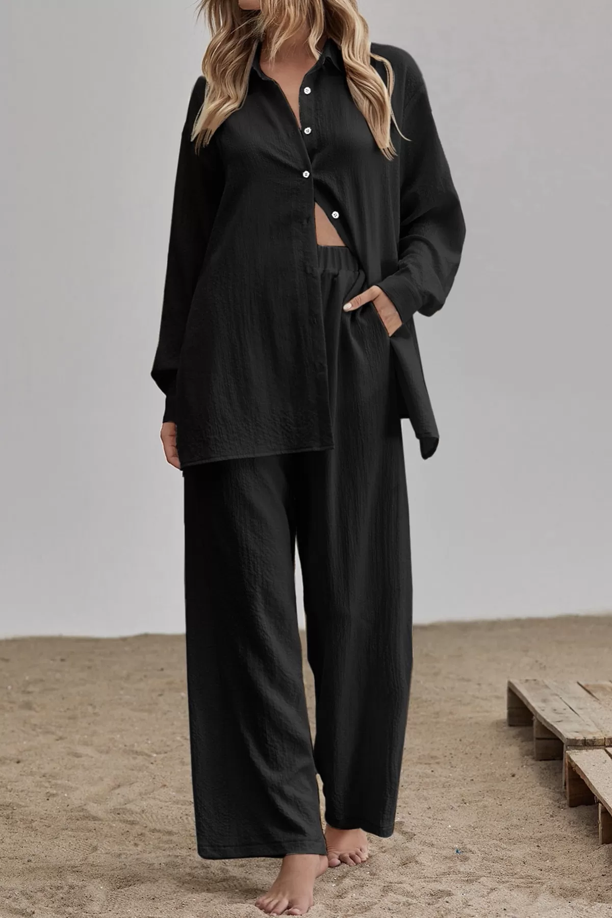 Siyah Gömlek Pantolon Kadın İkili Takım