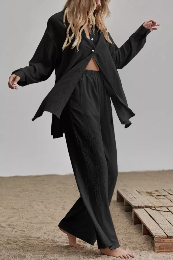 Siyah Gömlek Pantolon Kadın İkili Takım