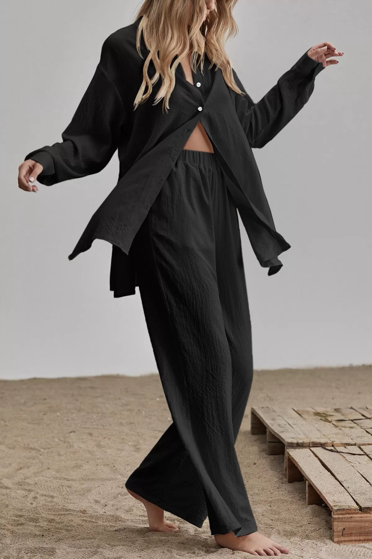 Siyah Gömlek Pantolon Kadın İkili Takım