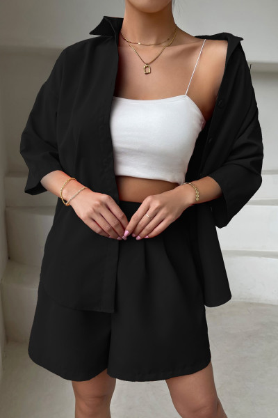 Siyah Gömlek Şort Kadın İkili Takım