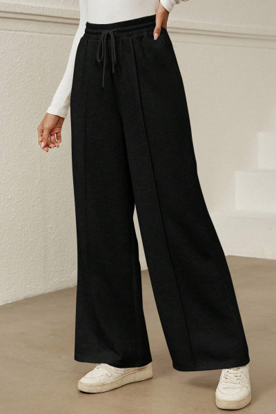 Siyah İki İplik Bol Paça Kadın Eşofman Altı