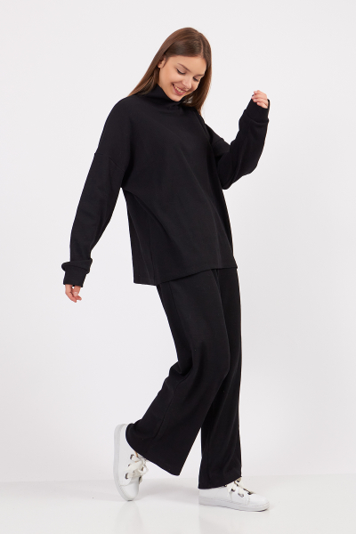 Siyah Kadın Kaşkorse Bluz Pantolon Takım