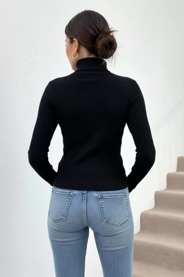 Siyah Kaşkorse Balıkçı Yaka Bluz