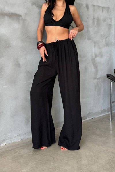 Siyah Keten Kadın Pantolon