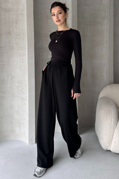 Siyah Krep Kumaş Salaş Kesim Kadın Pantolon