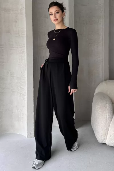 Siyah Krep Kumaş Salaş Kesim Kadın Pantolon