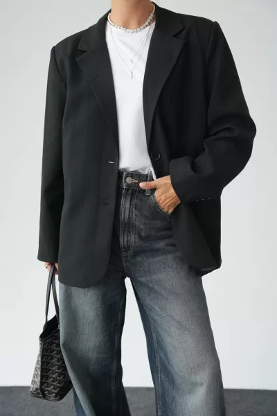 Siyah Maskülen Oversize Blazer Ceket