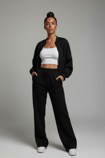 Fermuarlı  Siyah Modal Kadın Alt Üst Takım