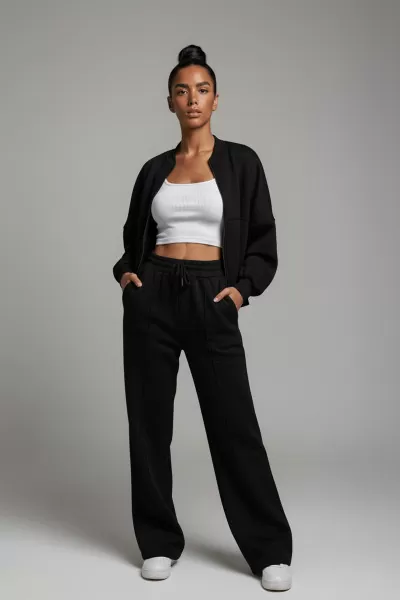 Fermuarlı  Siyah Modal Kadın Alt Üst Takım