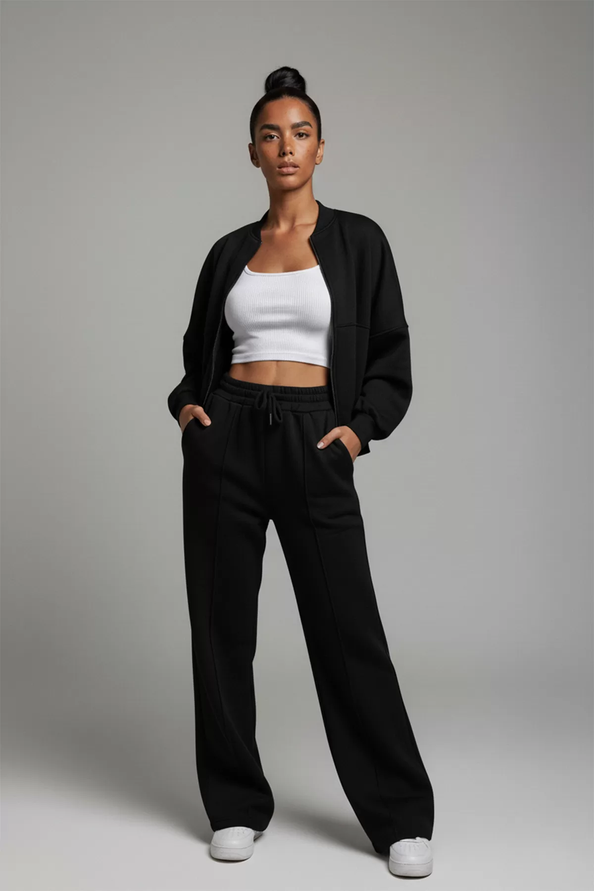 Fermuarlı  Siyah Modal Kadın Alt Üst Takım