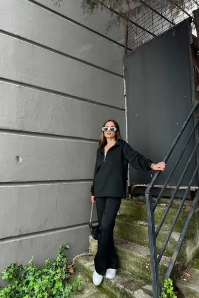 Siyah Modal Kumaş Kadın Alt Üst Takım