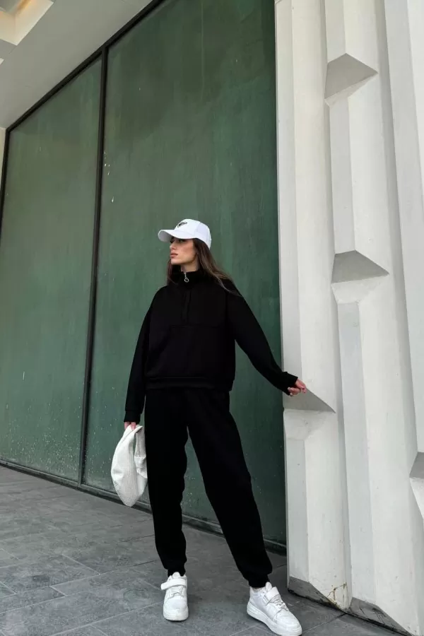 Siyah Modal Kumaş Kadın Alt Üst Takım