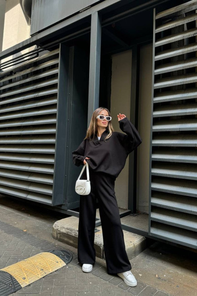 Siyah Modal Kumaş Kadın Alt Üst Takım