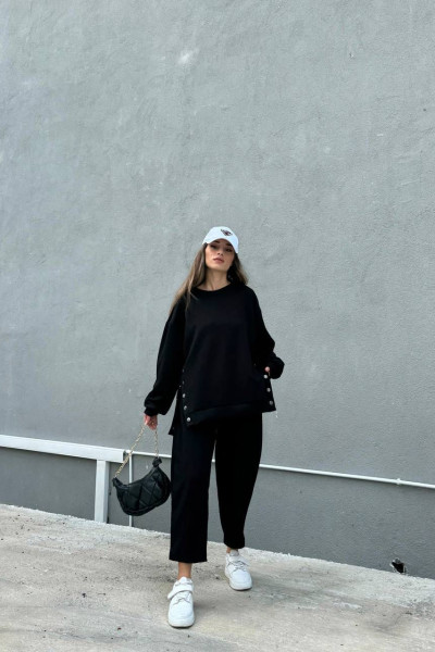 Siyah Modal Kumaş Kadın Alt Üst Takım